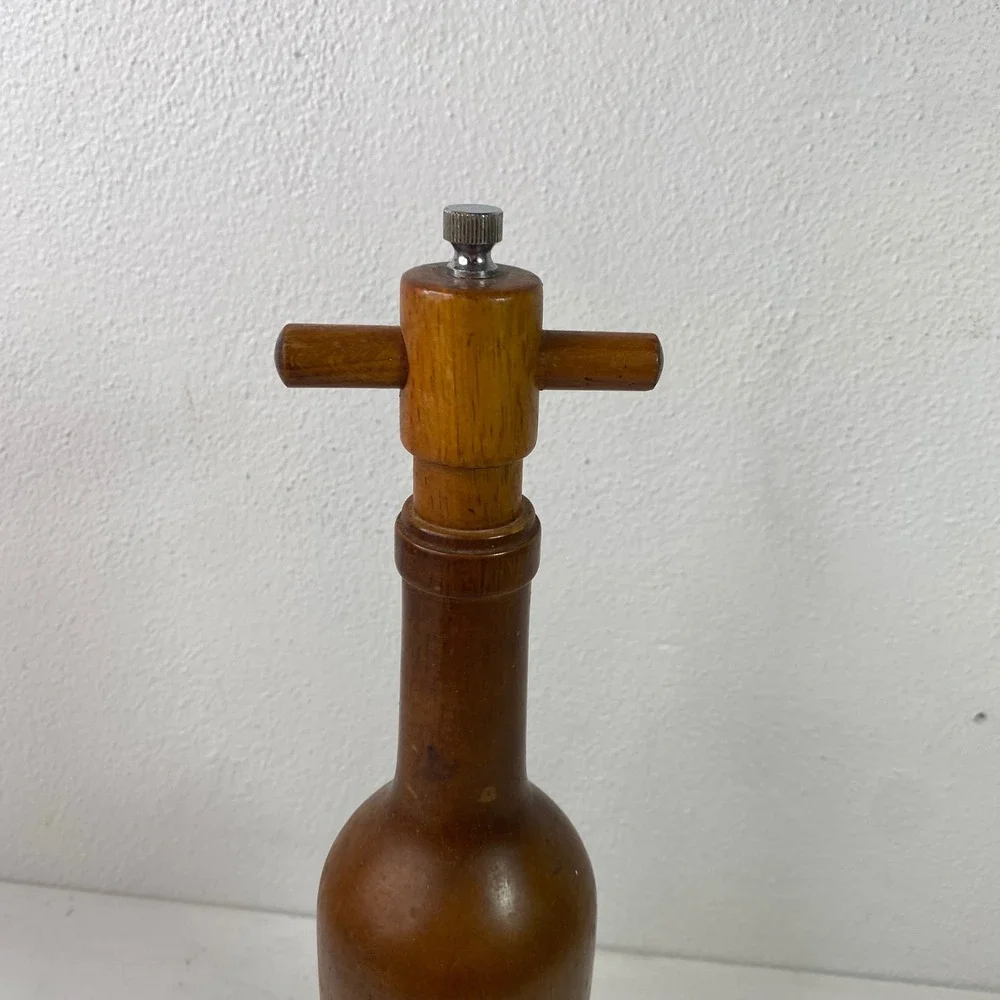 Olde Thompson Vintage Wood Wine Bottle Pepper Mill Grinder Carbon Steel